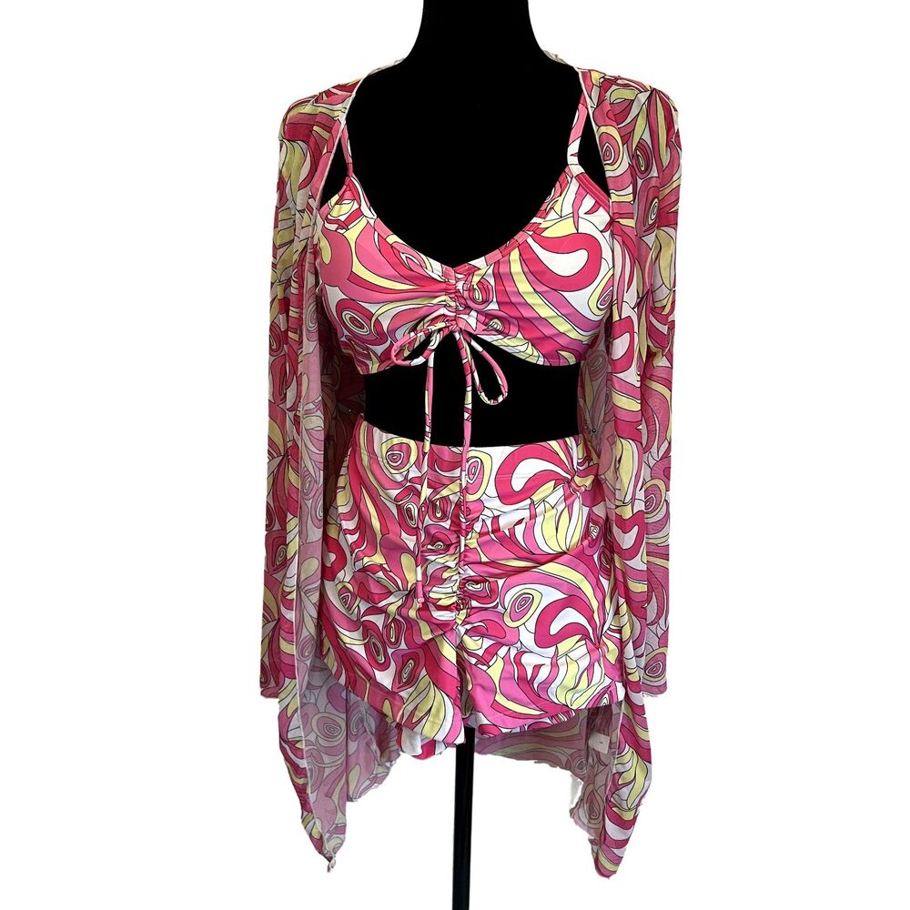3 Pieces Bikini Set Swimsuit Tropical Beach Cover up Kimono Bathing Boy Shorts